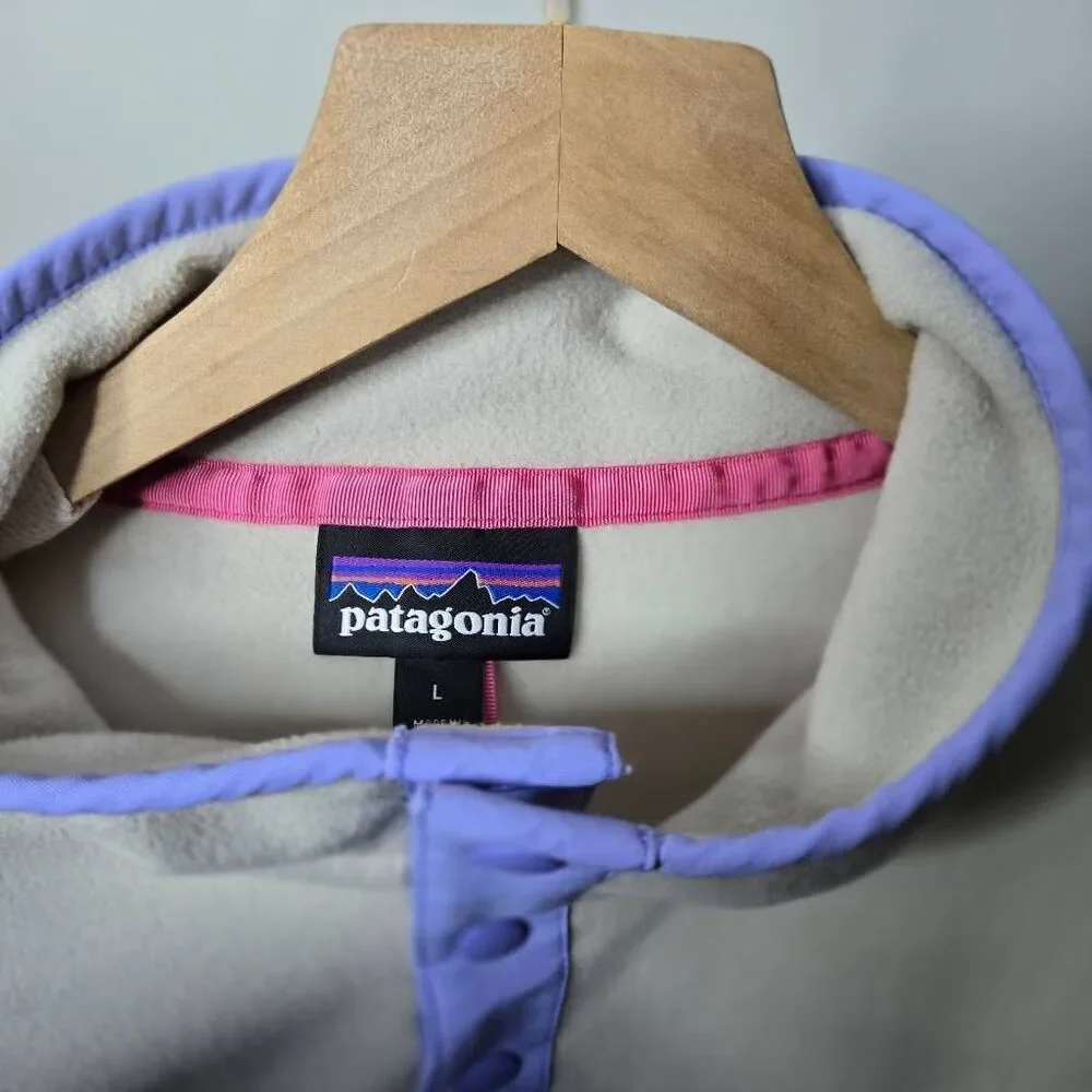 Patagonia Women's Size Large Micro D Snap T Pullover Beige Purple Fleece